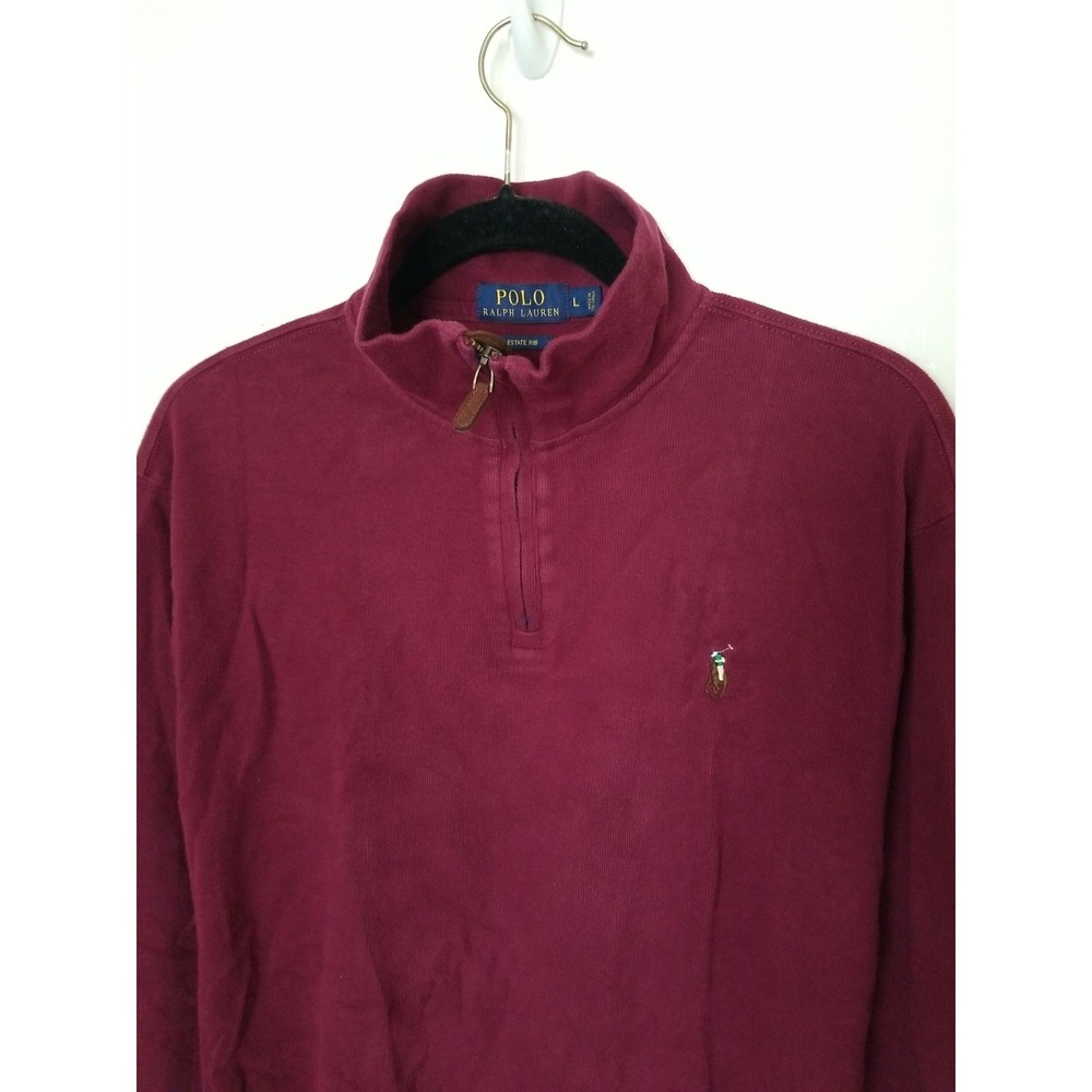 POLO By Ralph Lauren ESTATE RIB Quarter Zip Shirt Mens Large Maroon Pullover